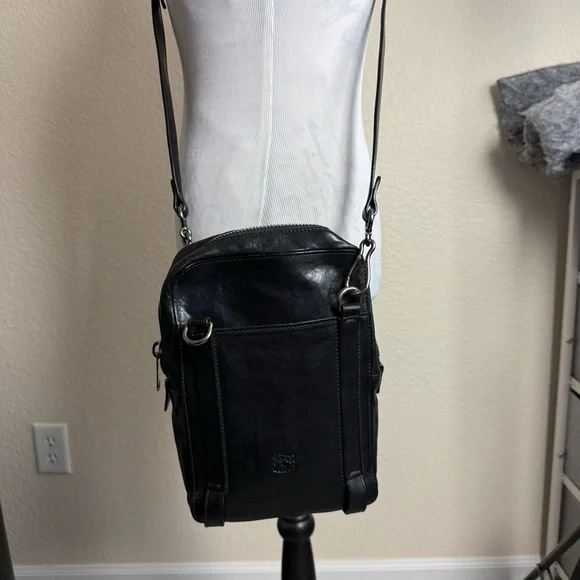 IL Bisonte‎ Crossbody Saddle Bag Black Italian Leather Handbag Purse Made Italy - Picture 10 of 16